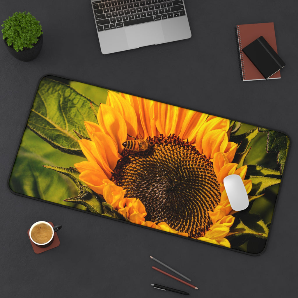Sunflower & The Bee Desk Mat — Vibrant Botanical Mouse Pad for Home Office