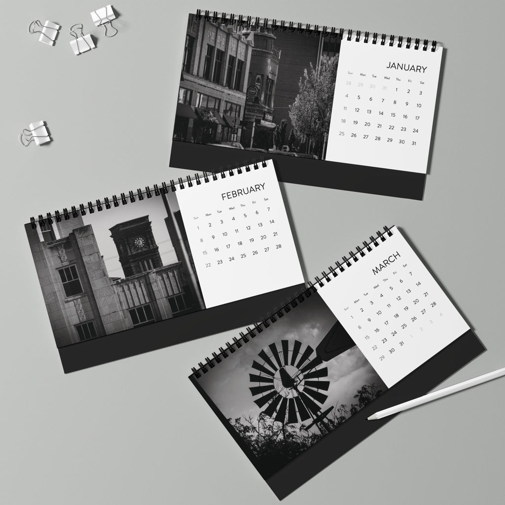 2026 Hometown Noir Desktop Calendar — Rockford, IL