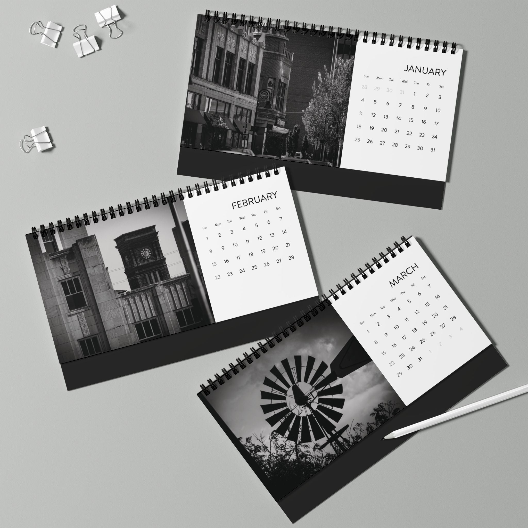 2026 Hometown Noir Desktop Calendar — Rockford, IL