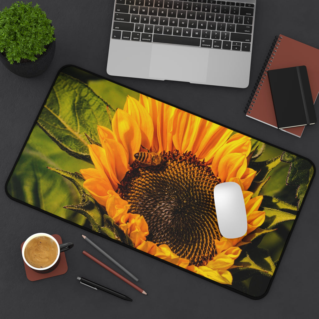 Sunflower & The Bee Desk Mat — Vibrant Botanical Mouse Pad for Home Office