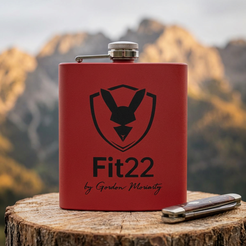 6oz Stainless Steel Flask — Fit22 Logo Flask by Gordon Moriarty